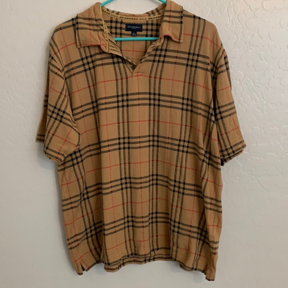 Burberry Other - Burberry Golf Classic Nova Check Plaid Men’s Tan Polo Shirt Sz L